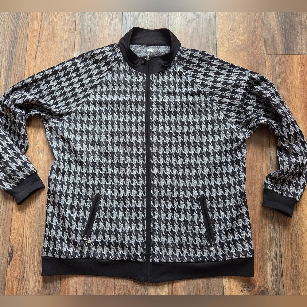 Metallic Shimmer Houndstooth Lightweight Zip-Up Sweater